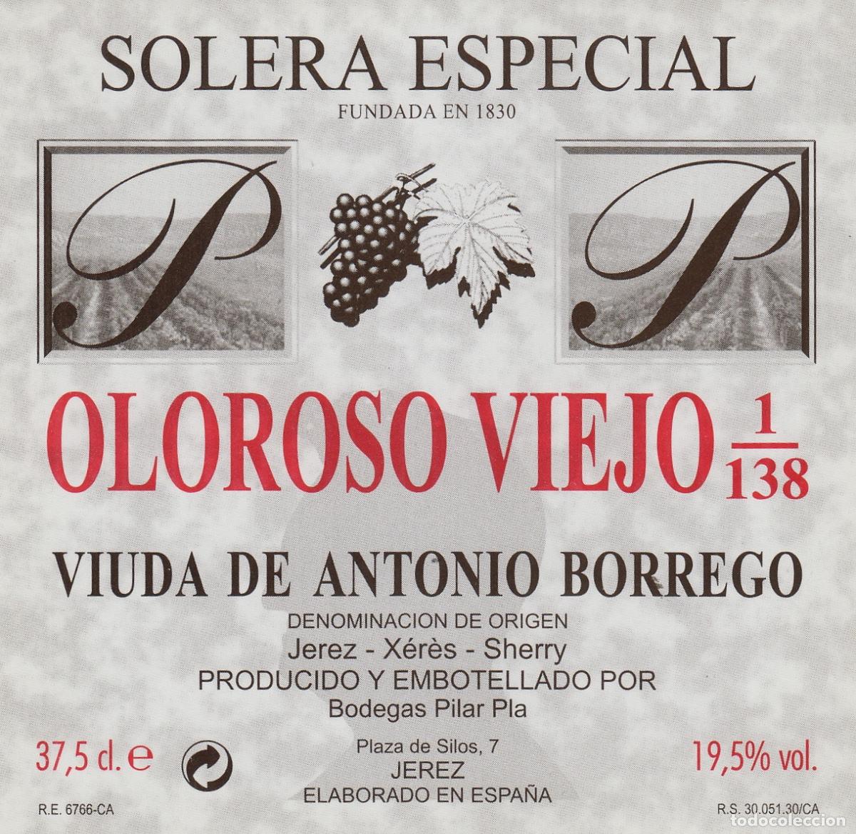 Etichette antiche: VIUDA DE ANTONIO BORREGO , JEREZ SOLERA ESPECIAL ,ETIQUETA DE VINO ref 274