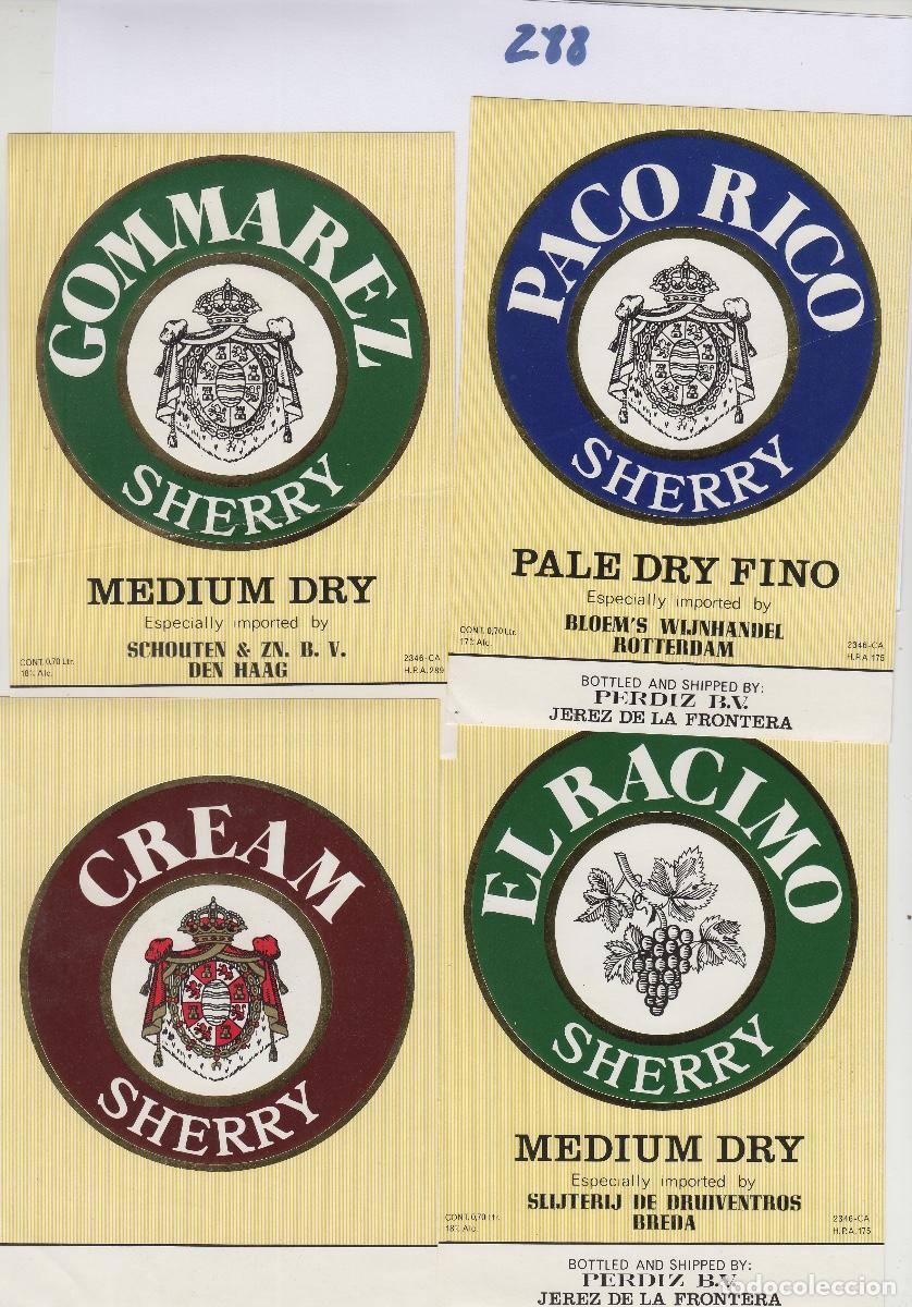 Etichette antiche: PERDIZ , JEREZ , SHERRY COMMAREZ PACO RICO , CREAM , EL RACIMO ,ETIQUETA DE VINO ref 288