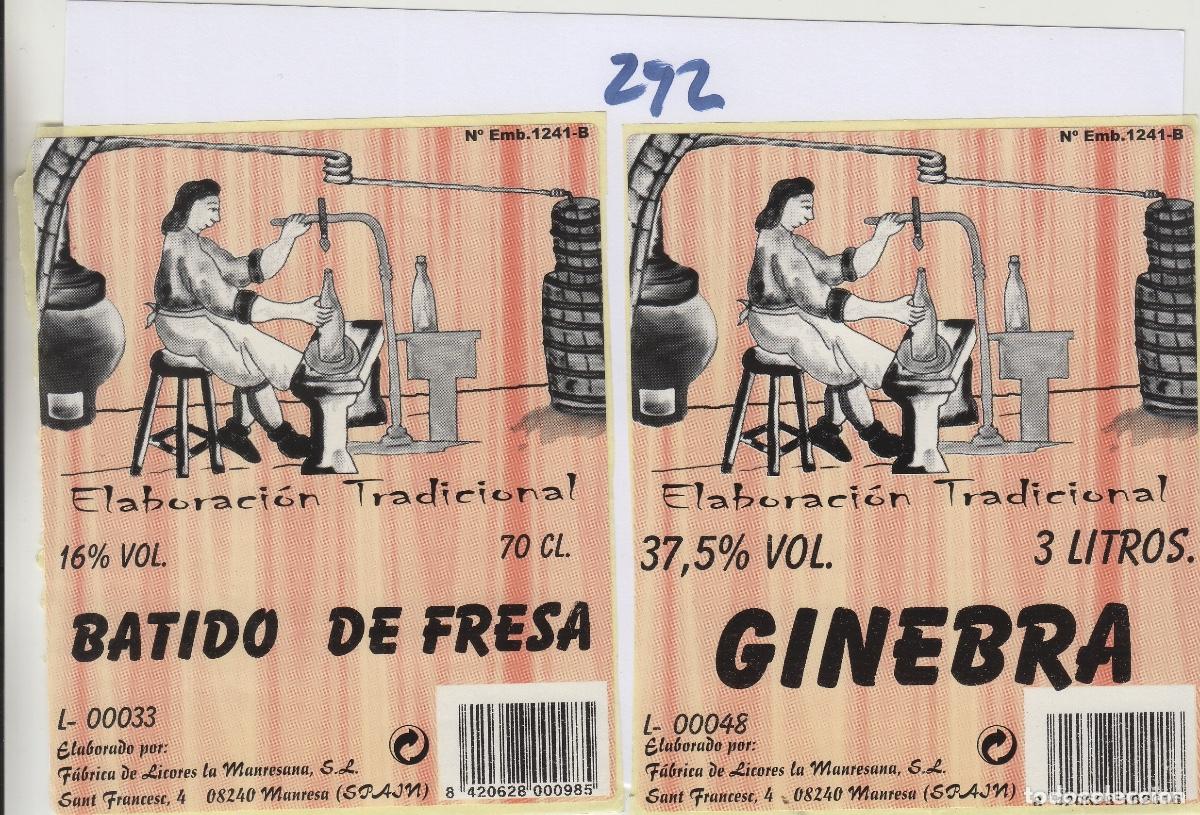 Alte Etiketten: LICORES LA MANRESANA , MANRESA ( Catalu&ntilde;a ) BATIDO FRESAS , GINEBRA . ETIQUETA DE VINO ref 292