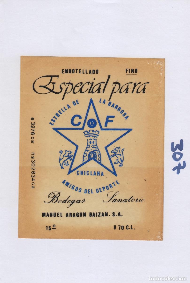 Etichette antiche: SANATORIO , MANUEL ARAGON BAIZAN , CHICLANA , FUTBOL ESTRELLA BARROSA . ETIQUETA DE VINO ref 307