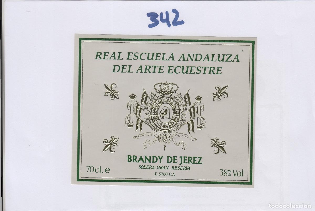 Etiquetas antiguas: EMBOTELLADO ESPECIAL. JEREZ , BRANDY REAL ESCUELA ANDALUZA DE ARTE ECUESTRE . ETIQUETA VINO ref 342