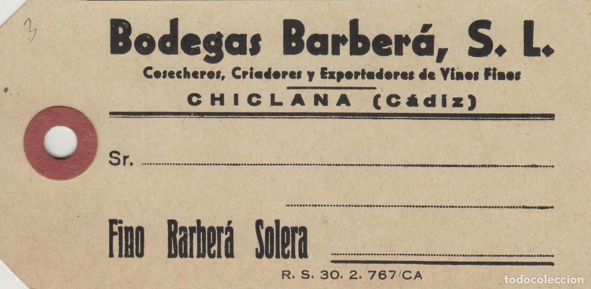 Old Labels: BODEGAS BARBERA ,CHICLANA C&aacute;diz - FINO SOLERA - ETIQUETA DE VINO ENVIO ,MERCANCIA ref. EM3