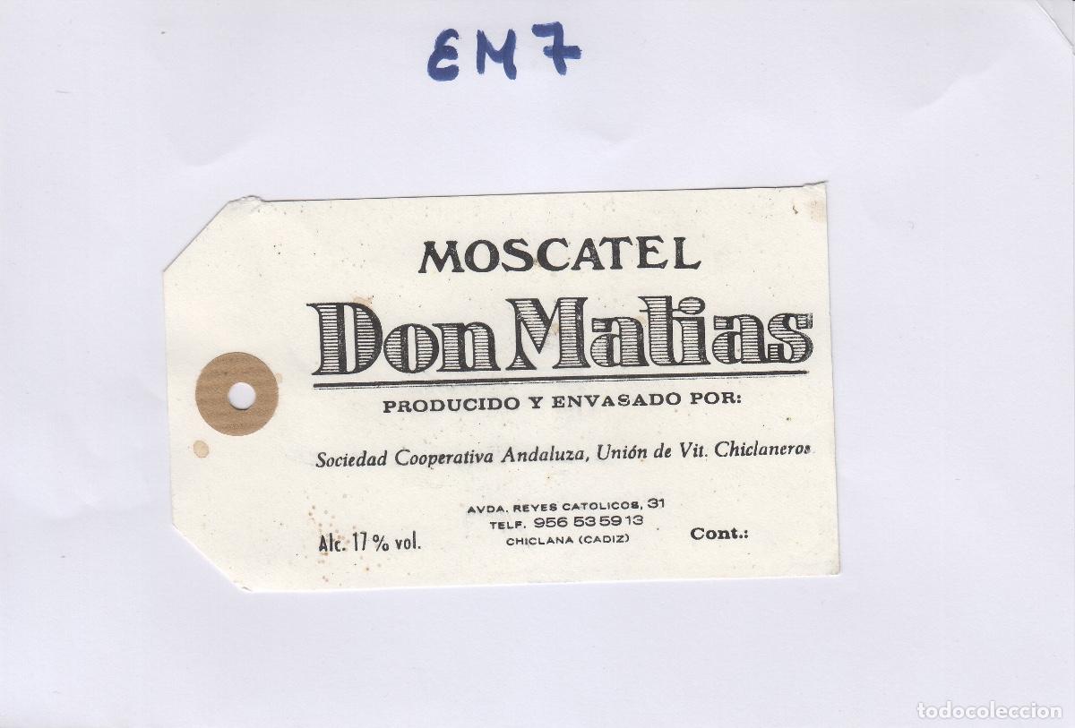 Old Labels: CHICLANEROS , CHICLANA ( C&aacute;diz ) MOSCATEL DON MATIAS - ETIQUETA DE VINO ENVIO ,MERCANCIA ref. EM7