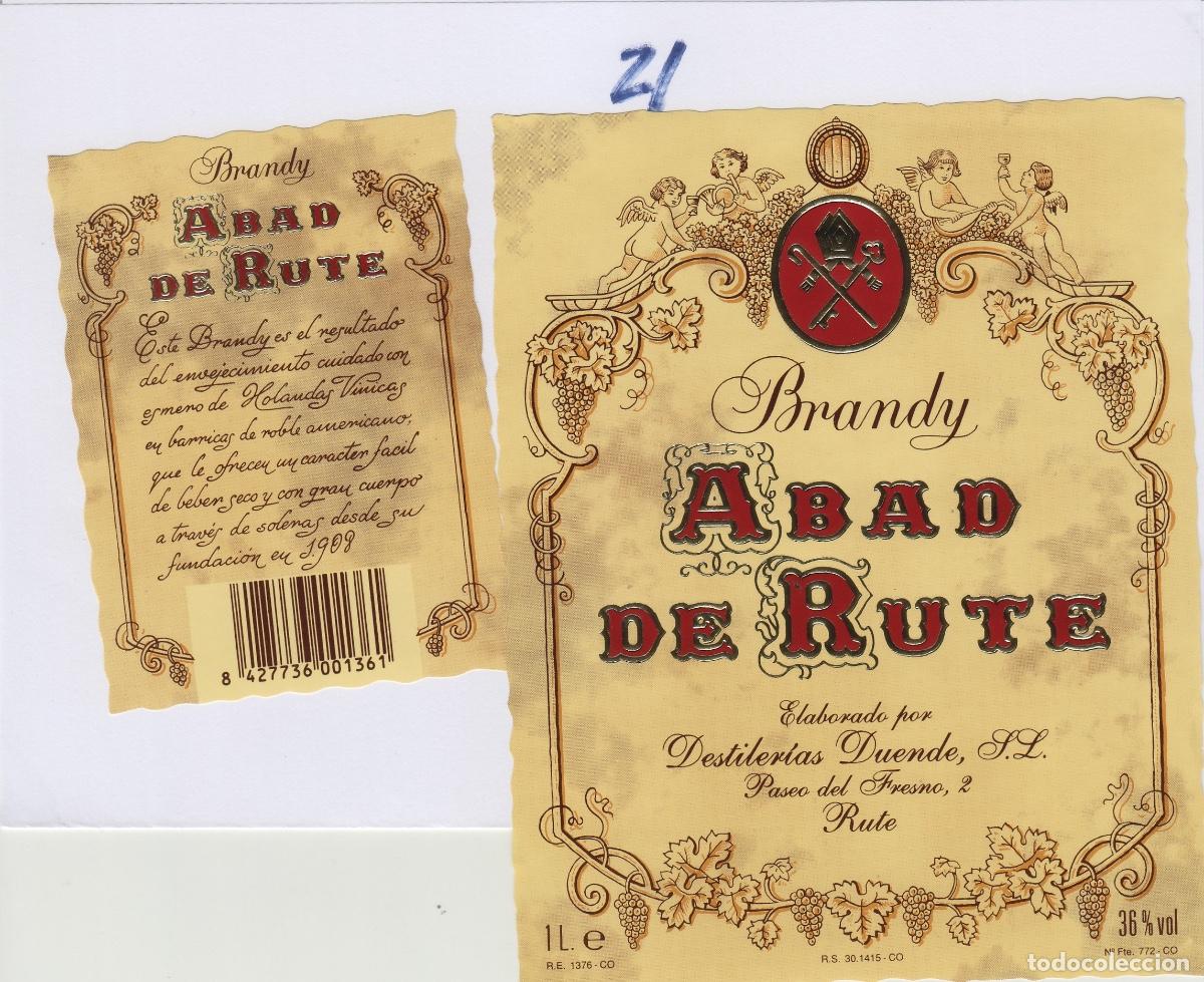 Etiquetas antiguas: DESTILERIAS DUENDE , RUTE ( C&Oacute;RDOBA ) BRANDY ABAD DE RUTE , - ETIQUETA DE VINO ref 21..