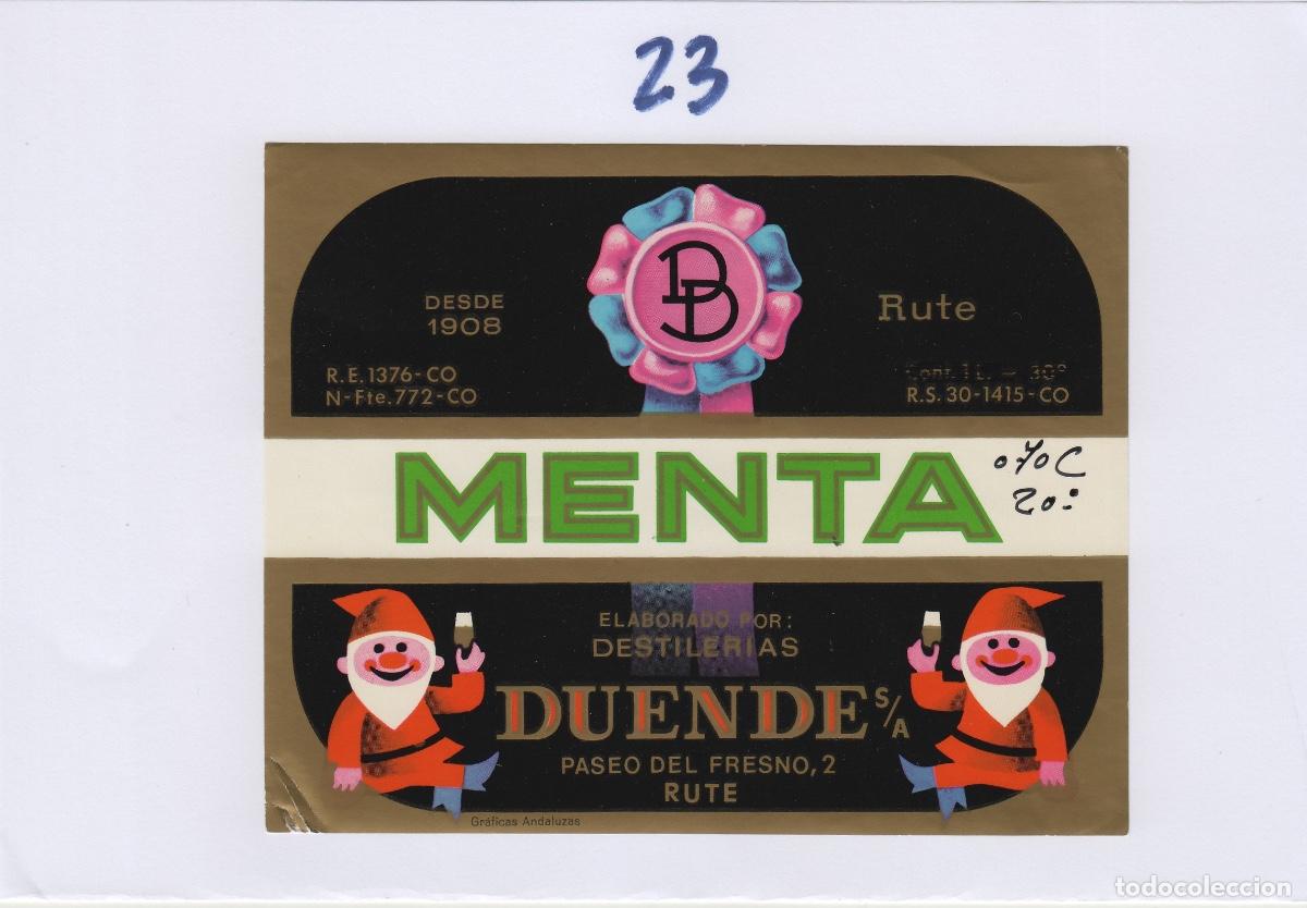 Alte Etiketten: DESTILERIAS DUENDE , RUTE ( C&Oacute;RDOBA ) MENTA , , - ETIQUETA DE VINO ref 23..