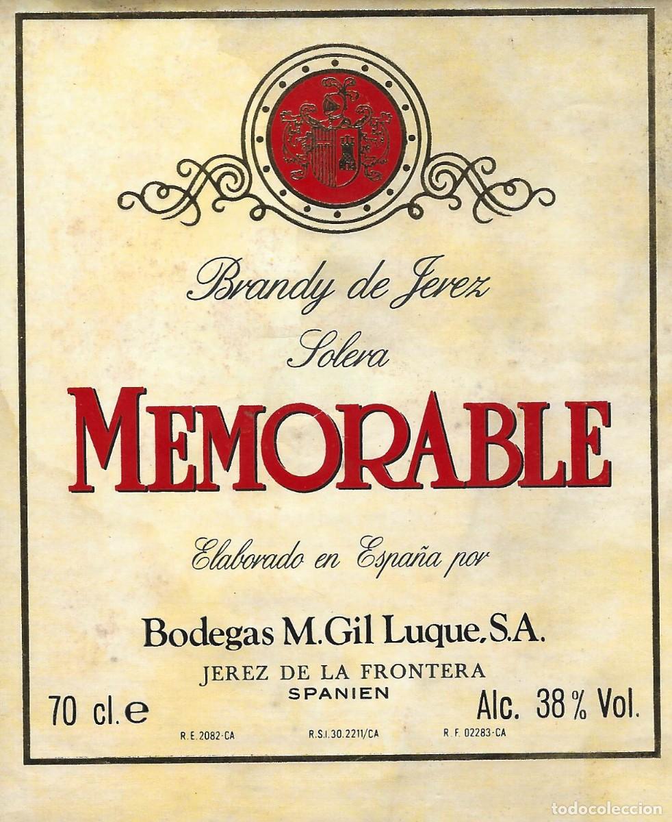 Etiquetas antiguas: E602 BODEGAS M. GIL LUQUE-BRANDY MEMORABLE-0.70L-38% - Foto 1