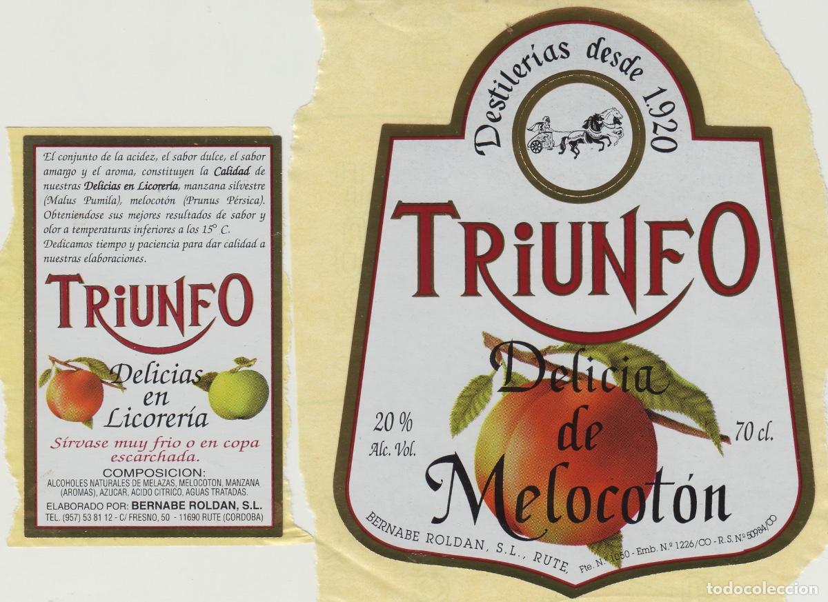 &Eacute;tiquettes anciennes: BERNABE ROLDAN , RUTE ( C&oacute;rdoba ) TRIUNFO , DELICIAS MELOCOTON LICOR . ETIQUETA VINO ref 33
