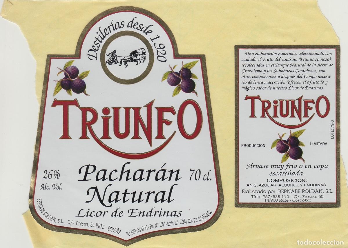 &Eacute;tiquettes anciennes: BERNABE ROLDAN , RUTE ( C&oacute;rdoba ) TRIUNFO , PACHARAN LICOR ENDRINAS . ETIQUETA VINO ref 33