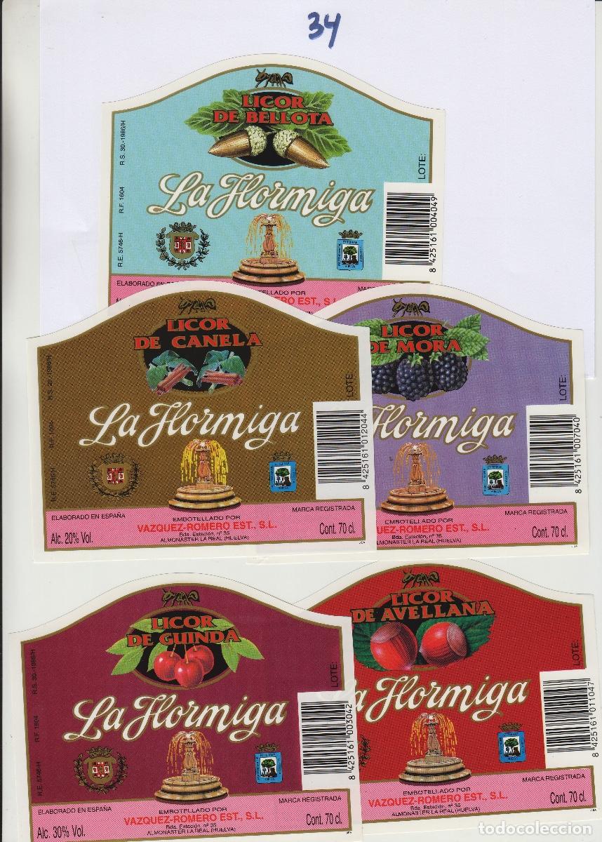 &Eacute;tiquettes anciennes: VAZQUEZ ROMERO EST. MONASTER ( HUELVA ) LA HORMIGA LICOR lote . ETIQUETA VINO ref 34