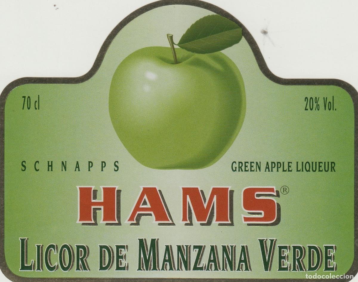 Etiquetas antiguas: HAMS LICOR MANZANA VERDE , - ETIQUETA DE VINO ref 82