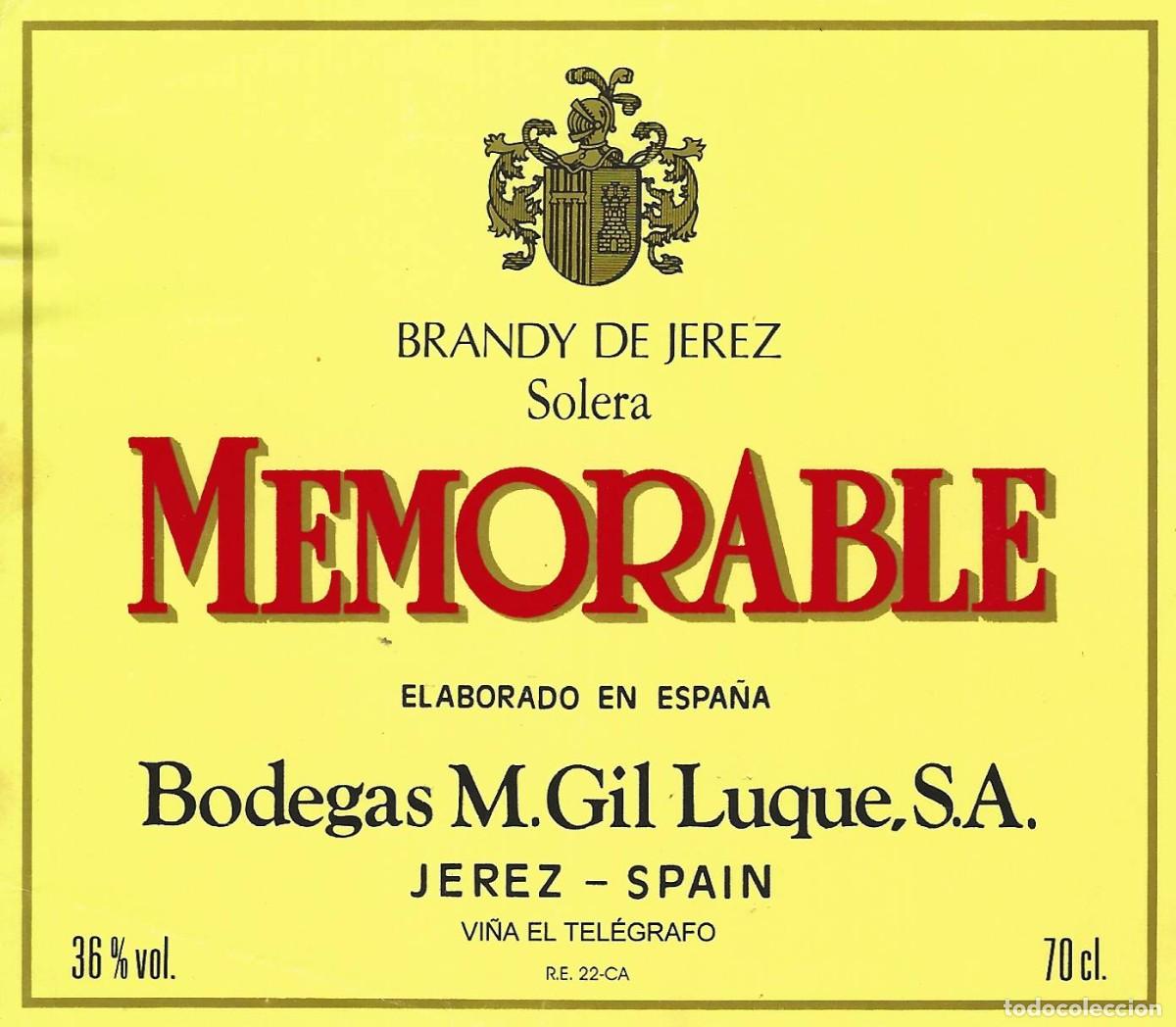 Etiquetas antiguas: E622 BODEGAS M. GIL LUQUE-BRANDY MEMORABLE-0.70L-36% - Foto 1