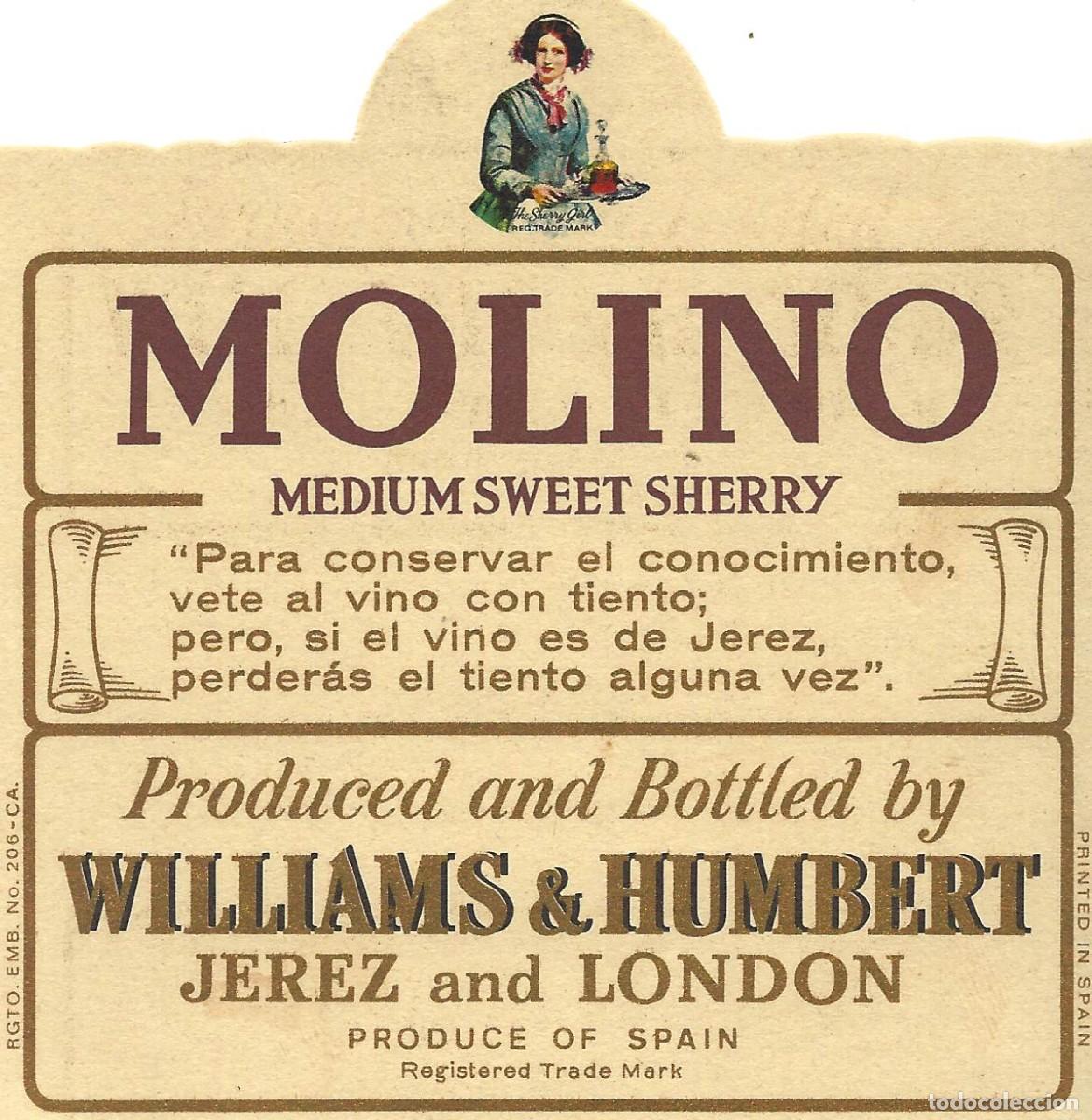 Etiquetas antiguas: E661 BODEGAS WILLIAMS & HUMBERT-MEDIUM MOLINO - Foto 1