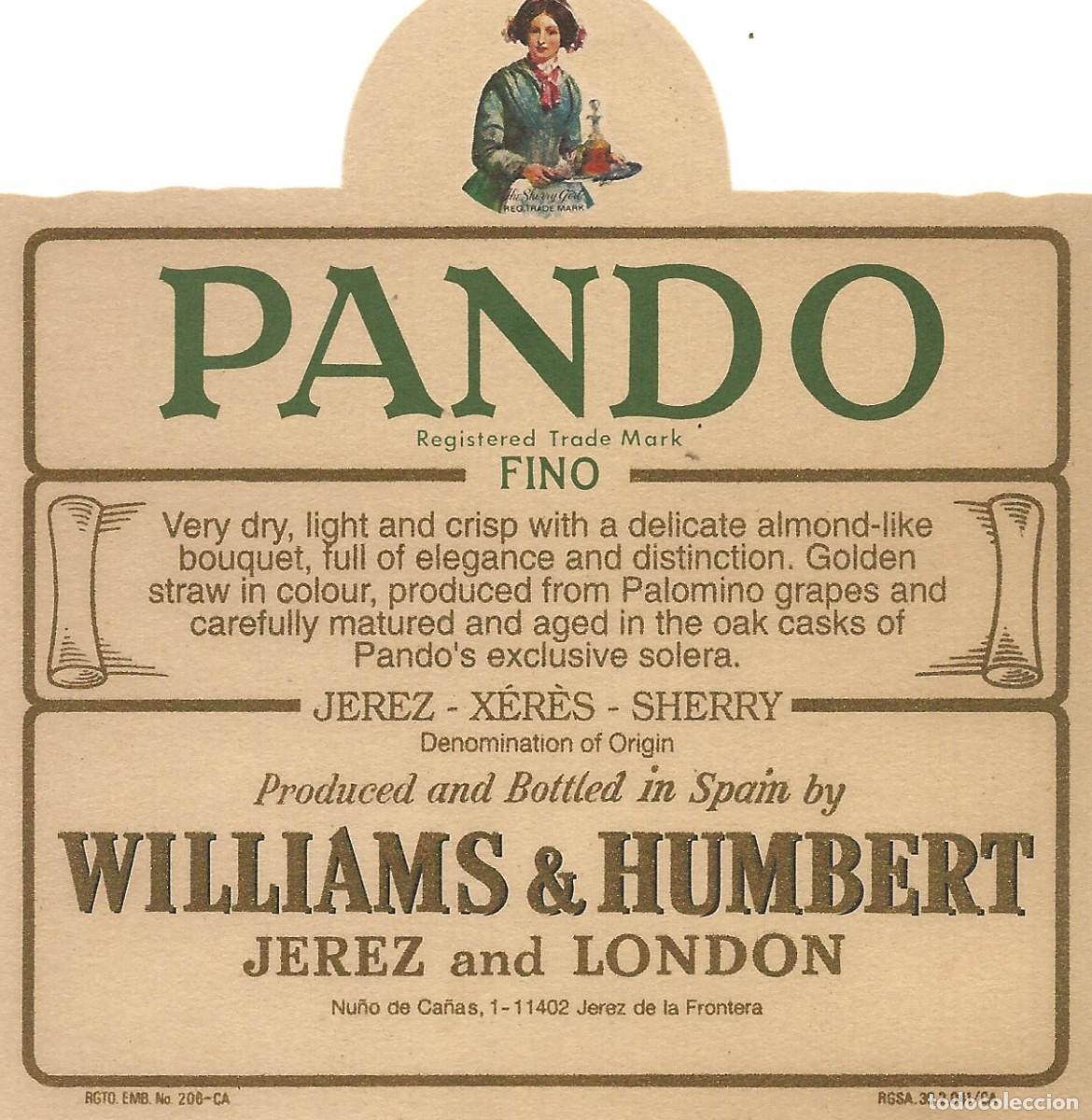 Etiquetas antiguas: E671 BODEGAS WILLIAMS & HUMBERT-FINO PANDO - Foto 1