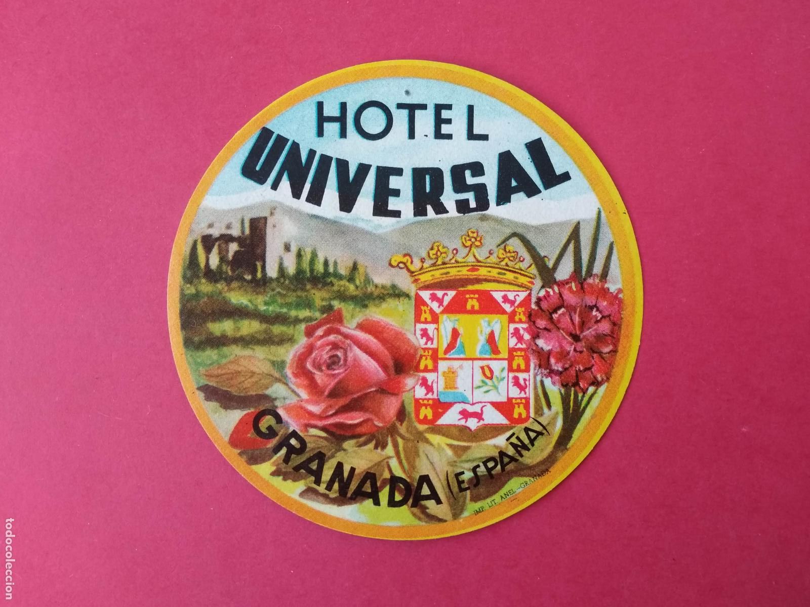 Etiquetas antiguas: ETIQUETA DE HOTEL UNIVERSAL , GRANADA