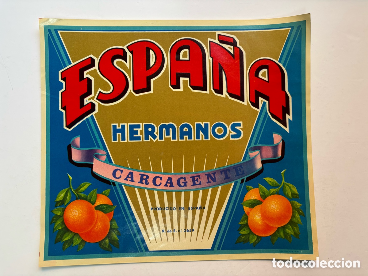 Etiquetas antiguas: ESPA&Ntilde;A HERMANOS, CARCAGENTE, VALENCIA - ANTIGUA ETIQUETA DE NARANJAS