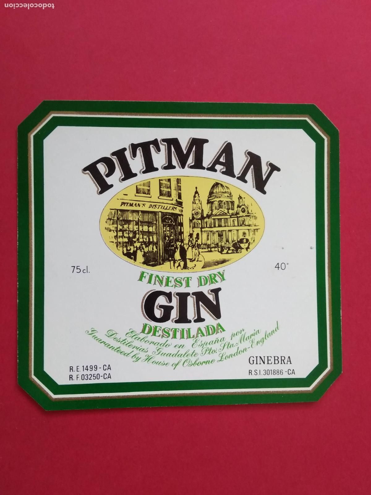 Etiquetas antiguas: ETIQUETA DE GINEBRA DRY GIN PITMAN PUERTO DE SANTA MARIA