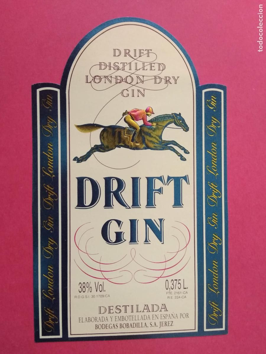 Etiquetas antiguas: ETIQUETA DE GINEBRA DRY GIN DRIFT BOBADILLA JEREZ