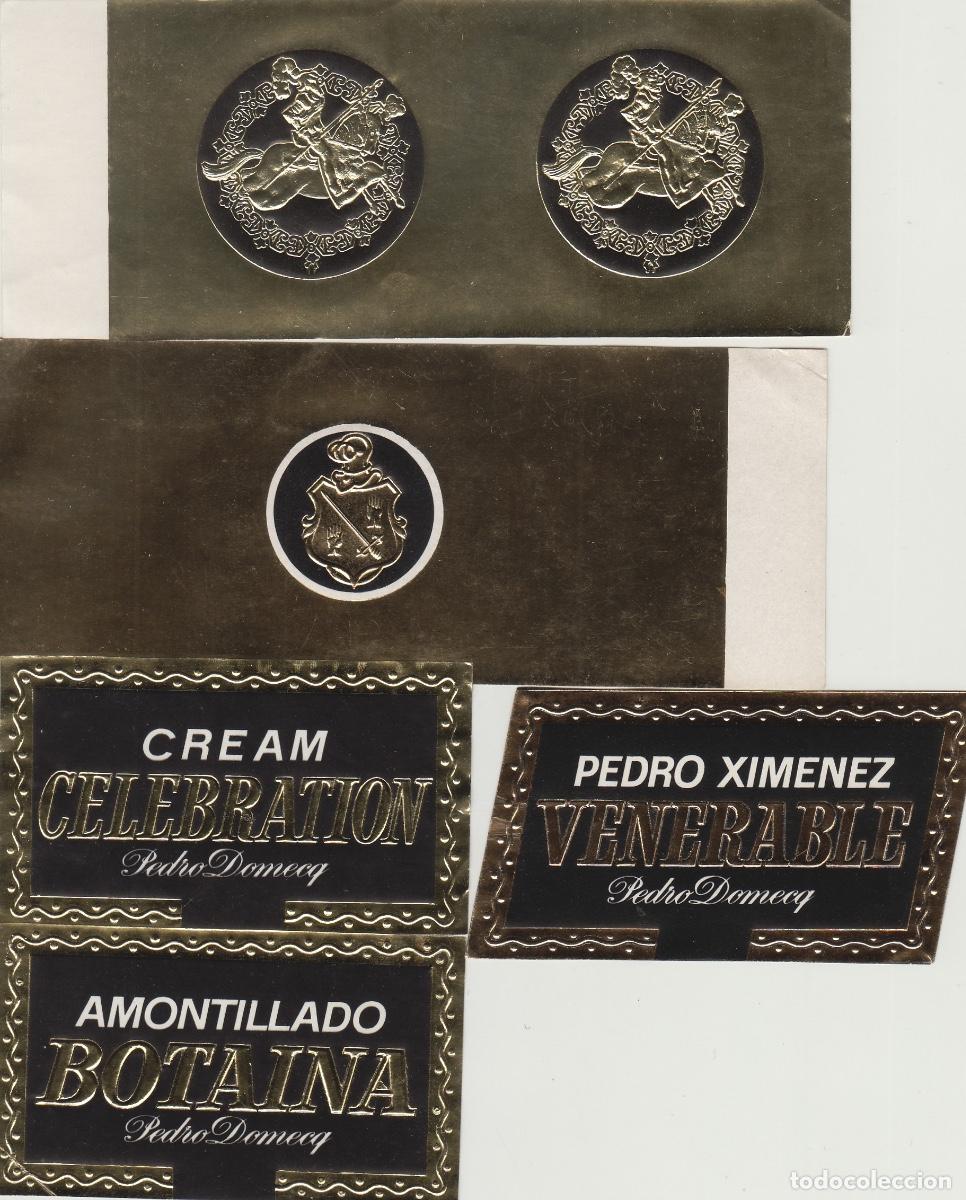 Old Labels: JEREZ . PEDRO DOMECQ , lote foto , BOTAINA , VENERABLE CELEBRATION... ETIQUETA DE VINO ref ETQ 2