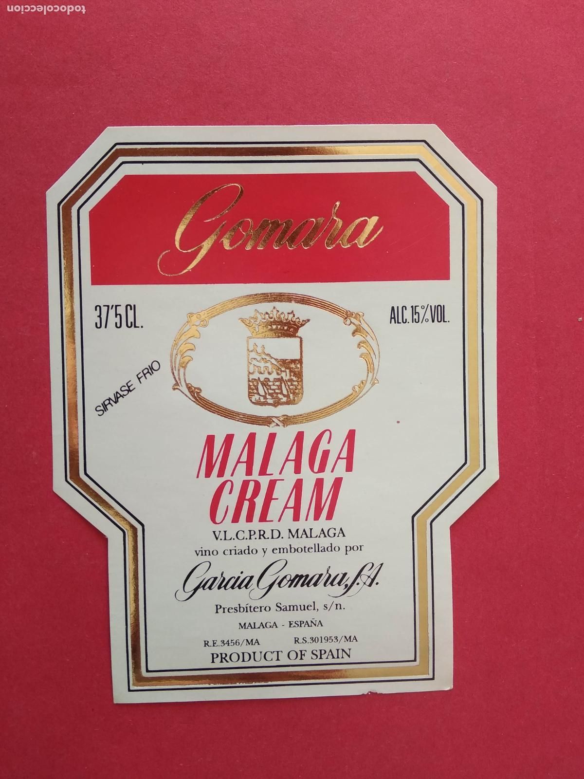 Etiquetas antiguas: ETIQUETA DE VINO MALAGA GARCIA GOMARA MALAGA CREAM