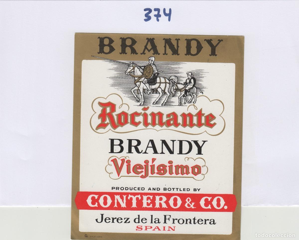Etiquetas antiguas: CONTERO & CO , JEREZ , BRANDY ROCINANTE . ETIQUETA DE VINO ref 374