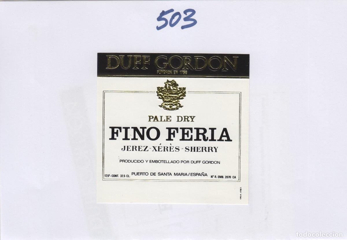 Etiquetas antiguas: DUFF GORDON , JEREZ ,PUERTO STA MAR&Iacute;A - FINO FERIA . ETIQUETA DE VINO ref 503