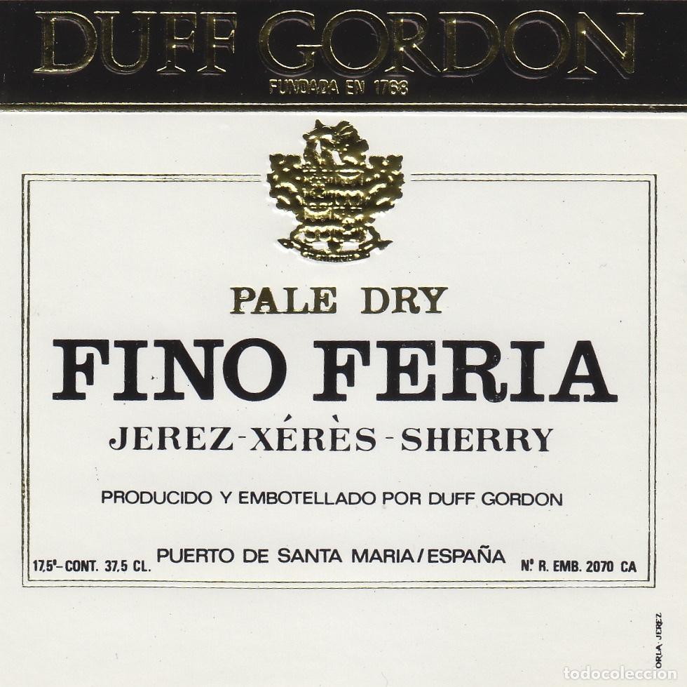 Etiquetas antiguas: DUFF GORDON , JEREZ ,PUERTO STA MAR&Iacute;A - FINO FERIA . ETIQUETA DE VINO ref 503