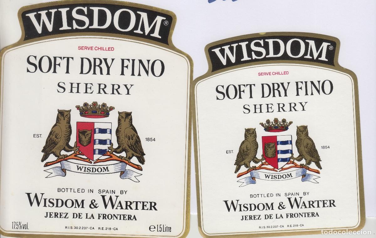 Etiquetas antiguas: WISDOM & WARTER , JEREZ - SOFT DRY FINO . ETIQUETA DE VINO ref 504