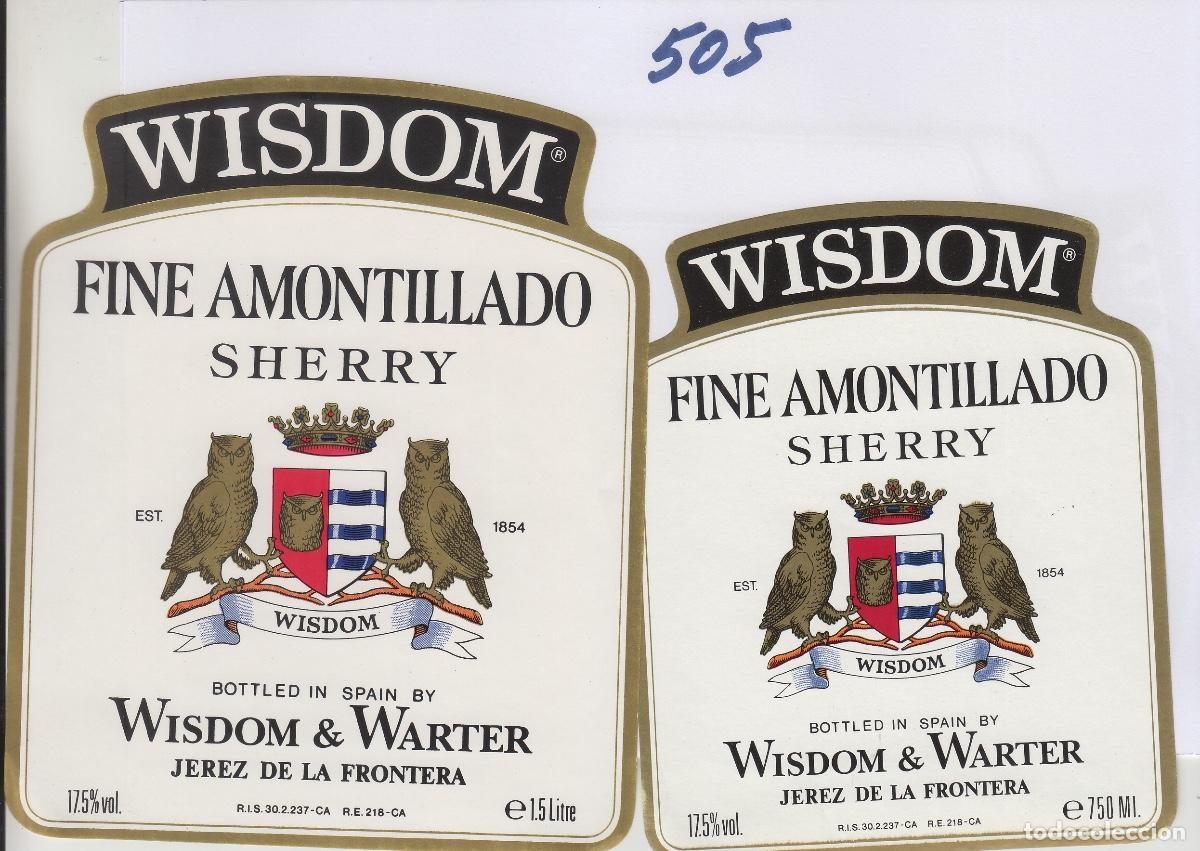 Etiquetas antiguas: WISDOM & WARTER , JEREZ - FINE AMONTILLADO . ETIQUETA DE VINO ref 505