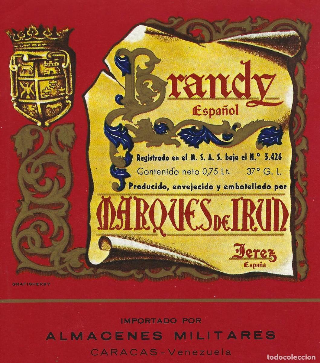 Etiquetas antiguas: E967 BODEGAS MARQUES DE IRUN-BRANDY-0.75L-37% - Foto 1