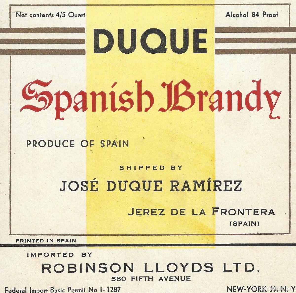 Etiquetas antiguas: E1018 BODEGAS JOSE DUQUE RAMIREZ-BRANDY DUQUE - Foto 1