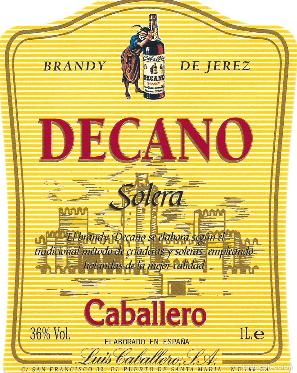 Etiquetas antiguas: E1083 BODEGAS LUIS CABALLERO-BRANDY DECANO-1L-36% - Foto 1