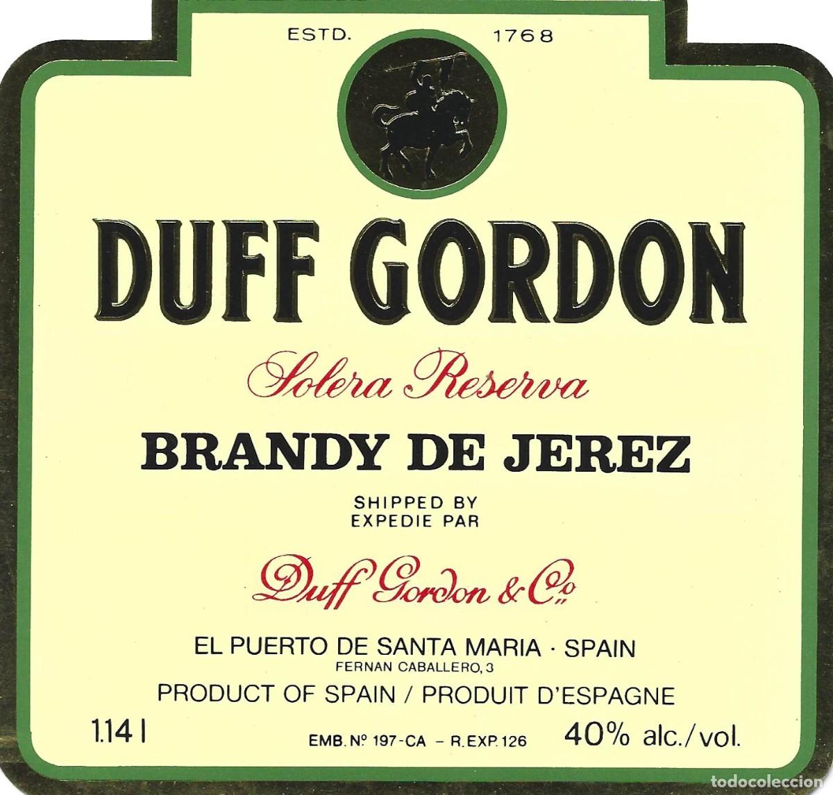 Etiquetas antiguas: E1093 BODEGAS DUFF GORDON-BRANDY DUFF GORDON-1.14L-40% - Foto 1