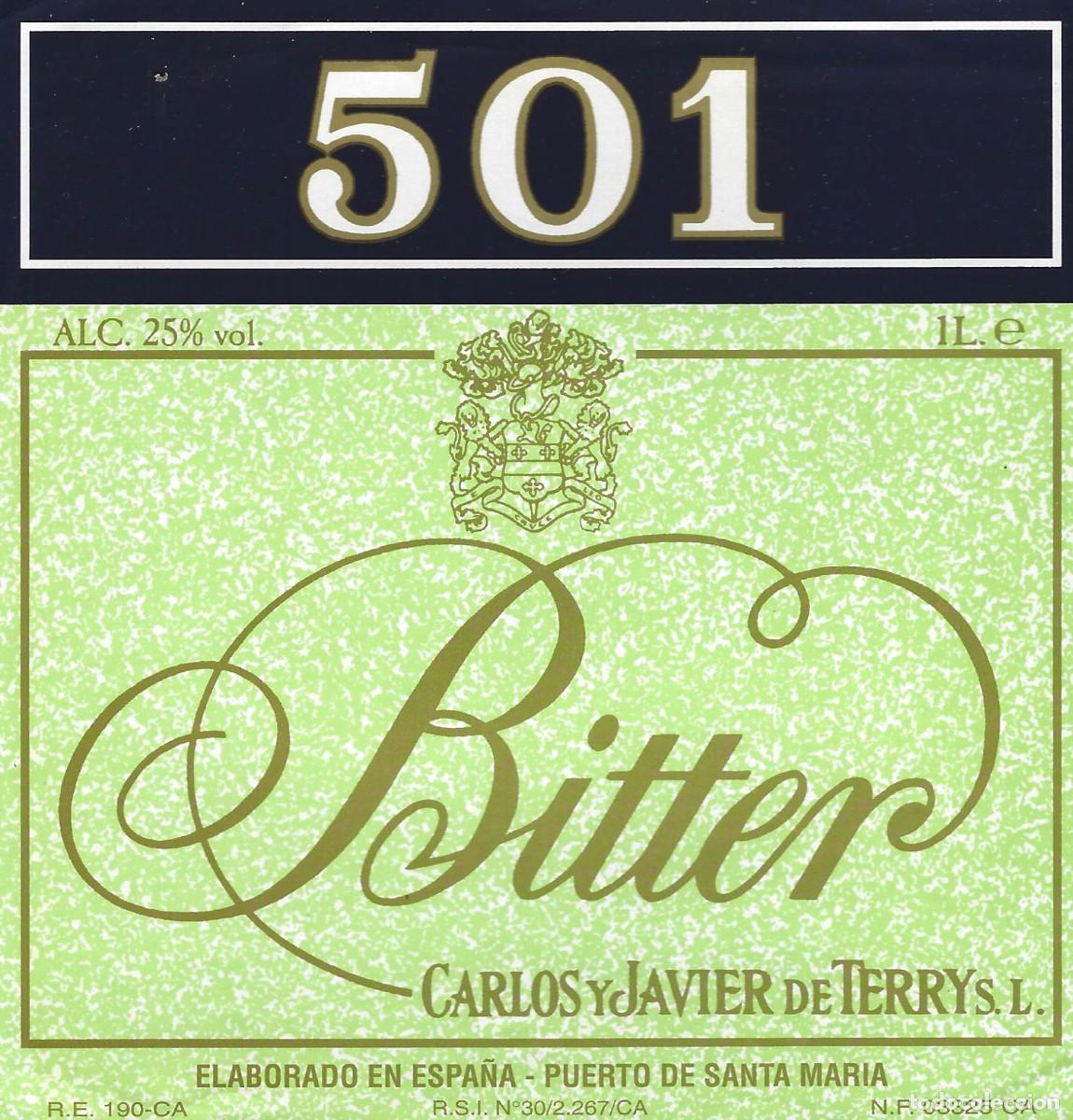 Etiquetas antiguas: E2074 BODEGAS CARLOS Y JAVIER DE TERRY-BITTER-1L-25% - Foto 1