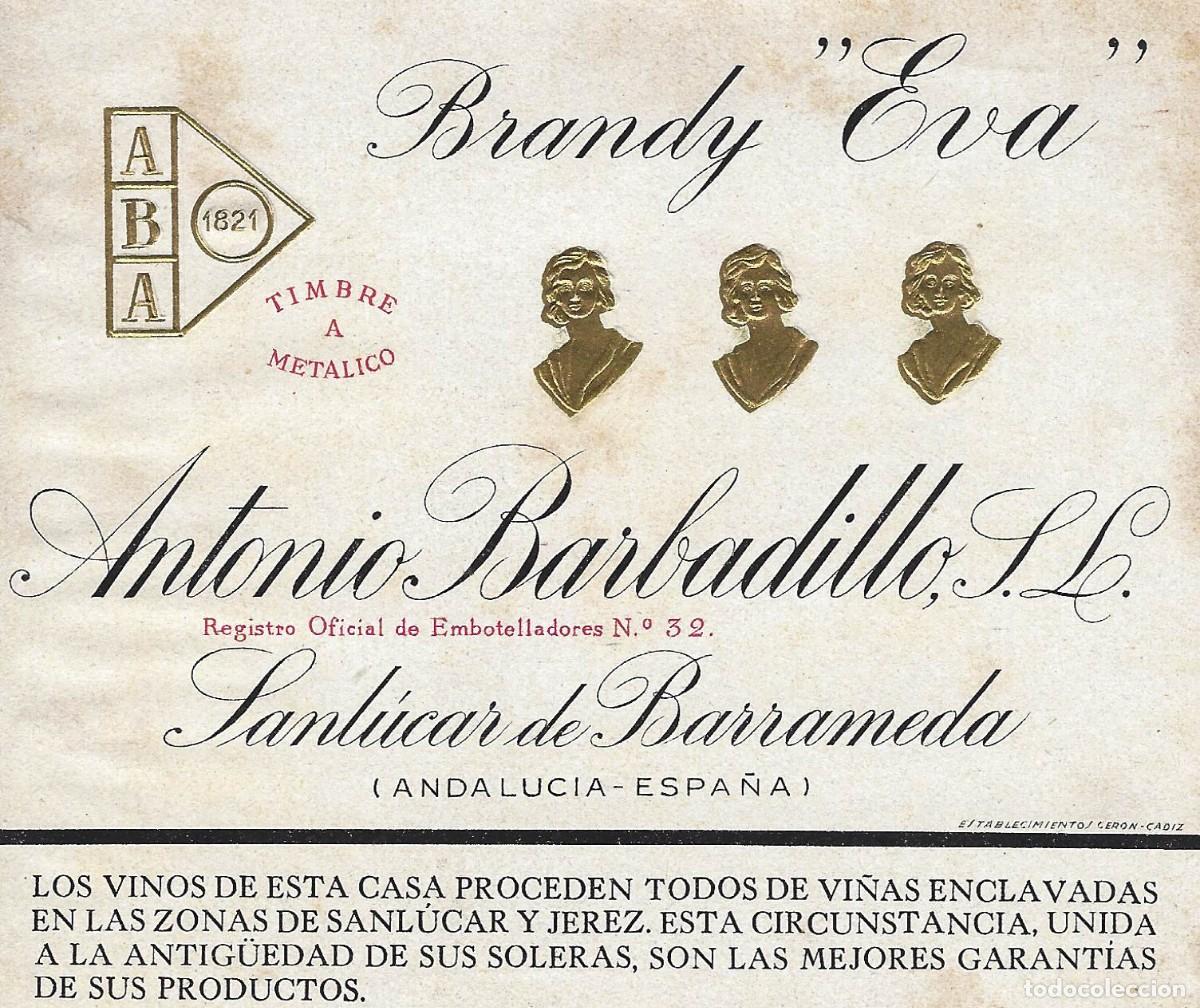 Etiquetas antiguas: E1205 BODEGAS ANTONIO BARBADILLO-BRANDY EVA - Foto 1