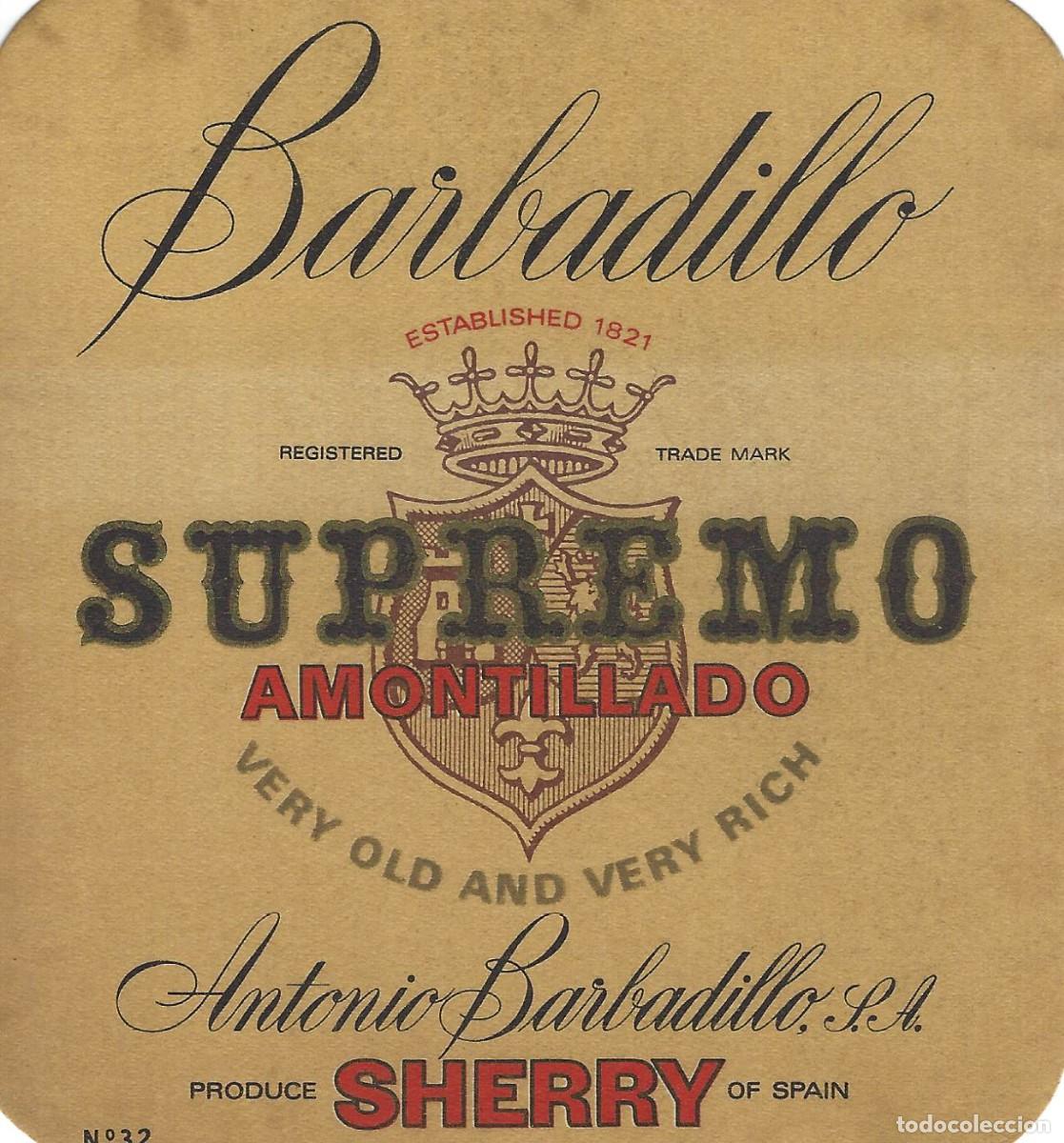 Etiquetas antiguas: E1211 BODEGAS ANTONIO BARBADILLO-AMONTILLADO SUPREMO - Foto 1