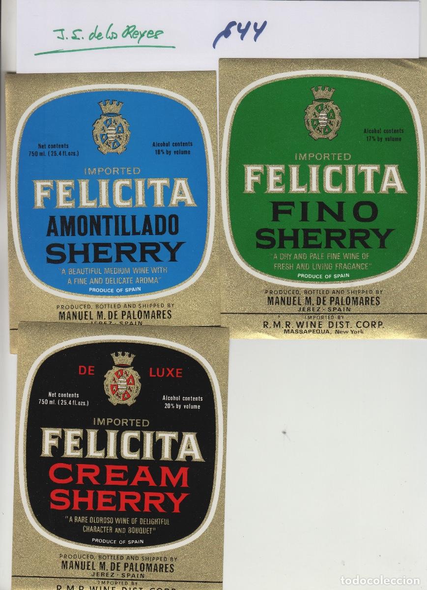 Etiquetas antigas: BODEGAS MANUEL M MORALES , JEREZ , FELICITA , lote SHERRY . ETIQUETA VINO ref 644