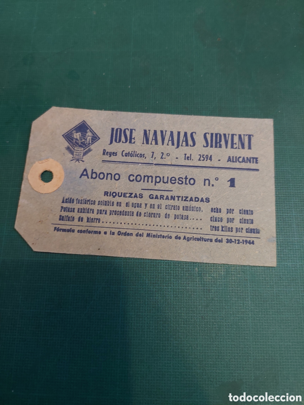 Old Labels: ALICANTE JISE NAVAJAA SURVENT ABONO ETIQUETA 1944