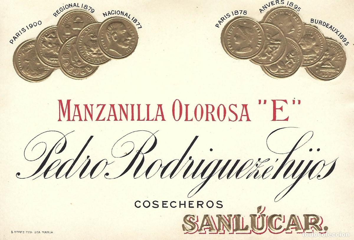 Etiquetas antiguas: E1251 BODEGAS PEDRO RODRIGUEZ E HIJOS-MANZANILLA E - Foto 1
