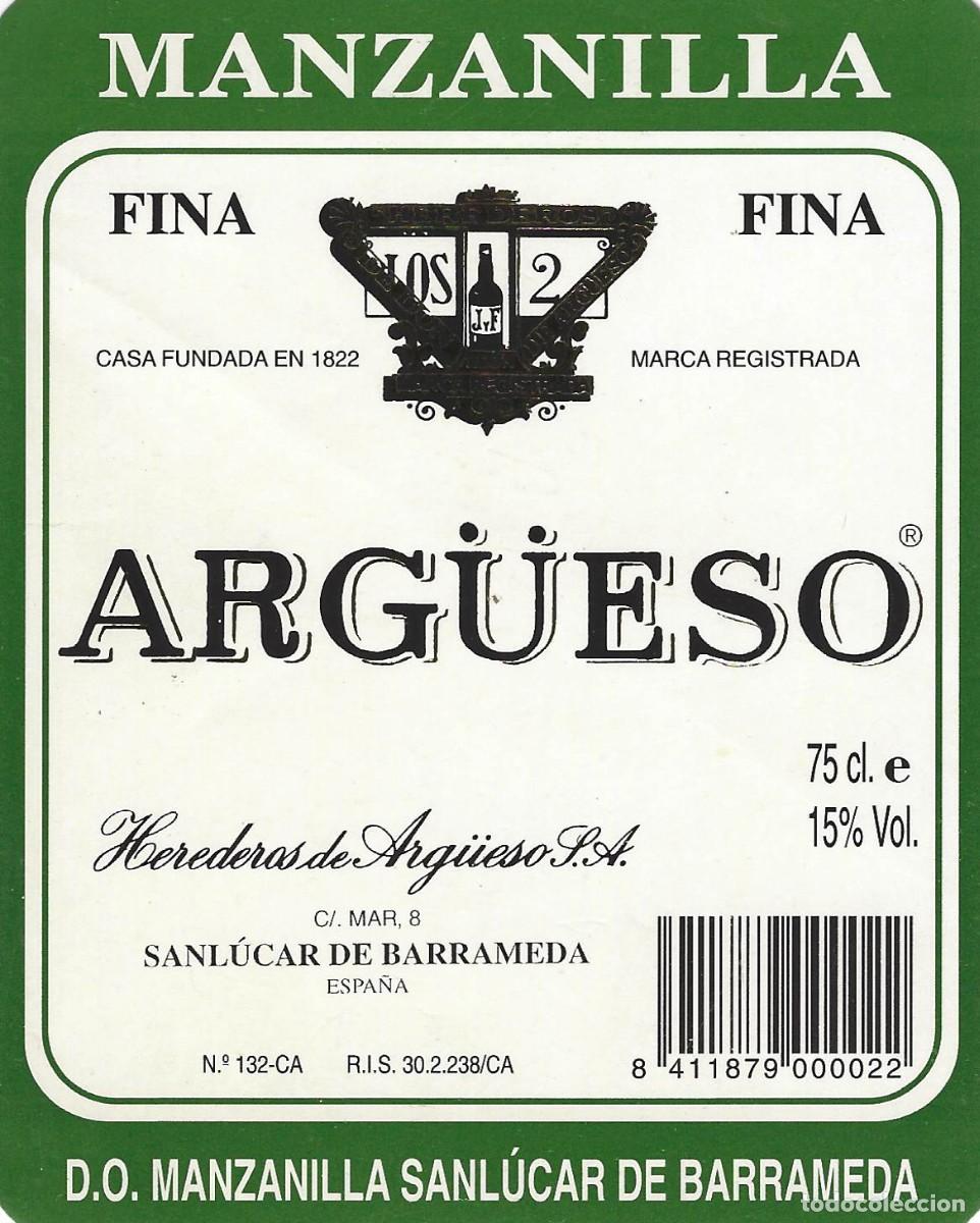 Etiquetas antiguas: E1319 BODEGAS HEREDEROS DE ARGUESO-MANZANILLA ARGUESO-0.75L-15%