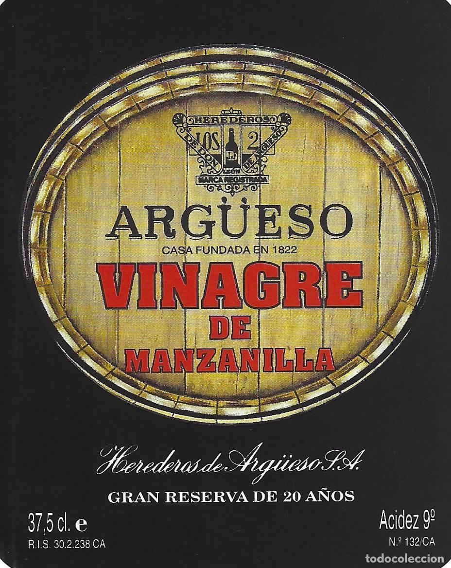 &Eacute;tiquettes anciennes: E1338 BODEGAS HEREDEROS DE ARGUESO-VINAGRE ARGUESO-0.375L-9%