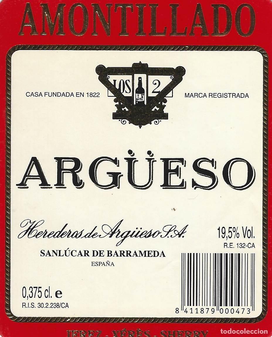 &Eacute;tiquettes anciennes: E1343 BODEGAS HEREDEROS DE ARGUESO-AMONTILLADO ARGUESO-0.375L-19.50%
