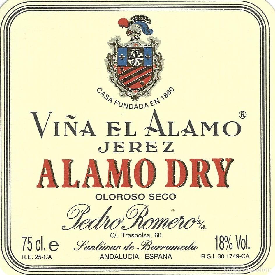 &Eacute;tiquettes anciennes: E1391 BODEGAS PEDRO ROMERO-OLOROSO VI&Ntilde;A EL ALAMO-0.75L-18%