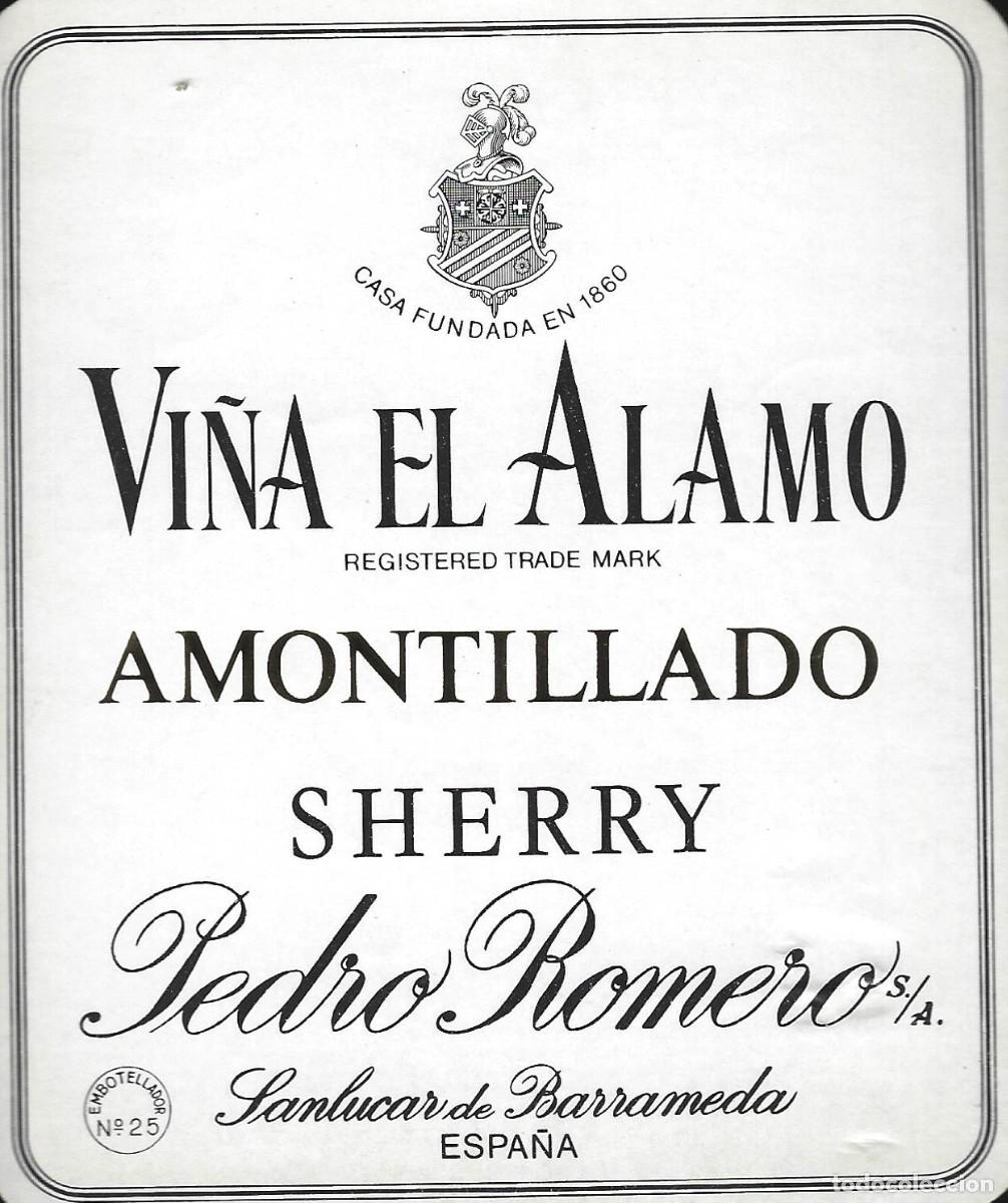 &Eacute;tiquettes anciennes: E2134 BODEGAS PEDRO ROMERO-AMONTILLADO VI&Ntilde;A EL ALAMO