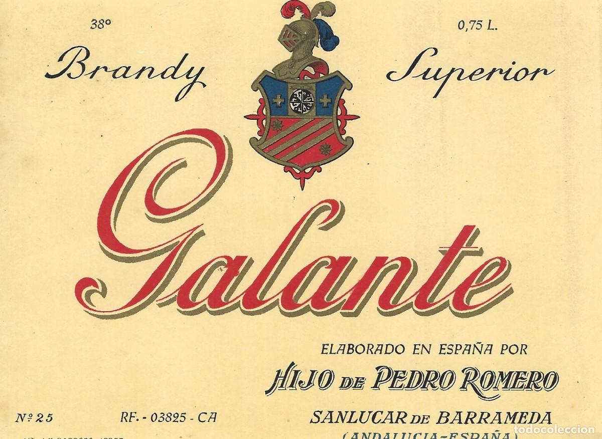 Etiquetas antiguas: E1420 BODEGAS PEDRO ROMERO-BRANDY GALANTE-0.75L-18%