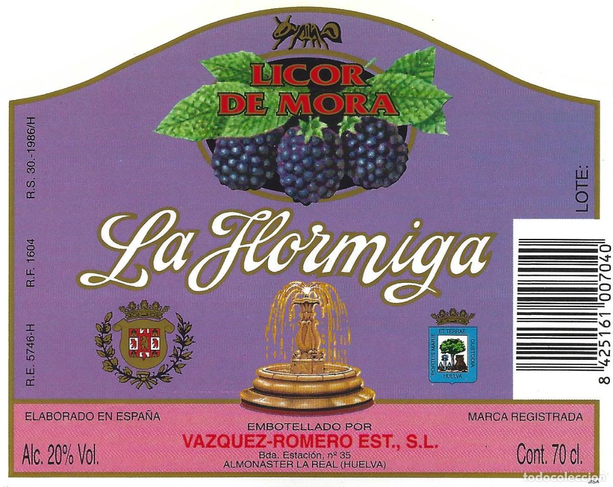 &Eacute;tiquettes anciennes: E1593 BODEGAS VAZQUEZ ROMERO EST.-LICOR DE MORA LA HORMIGA-0.70L-20%