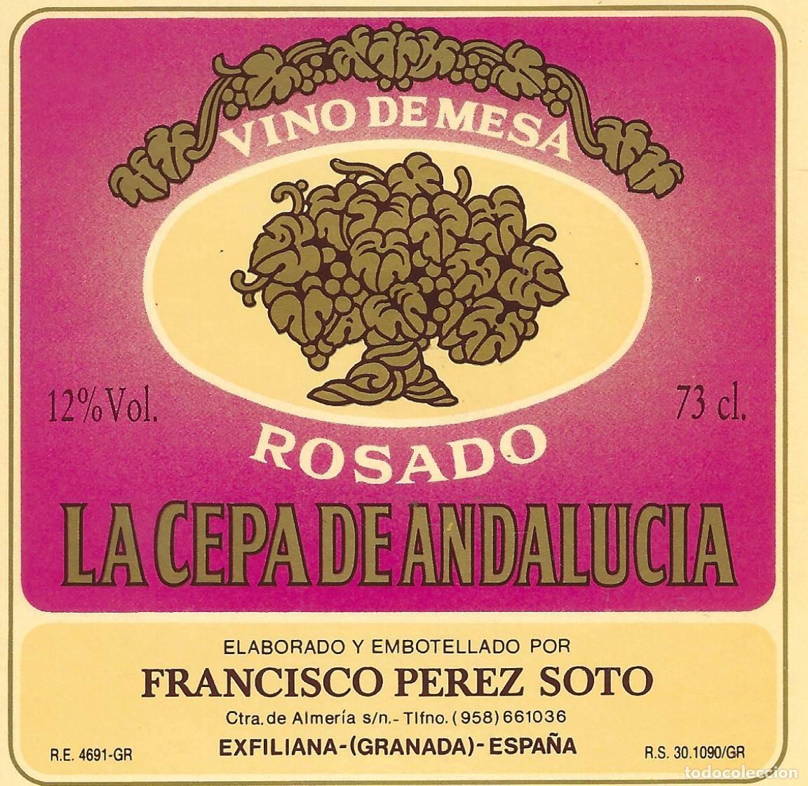 &Eacute;tiquettes anciennes: E1653 BODEGAS FRANCISCO PEREZ SOTO-VINO ROSADO LA CEPA DE ANDALUCIA-0.73L-12%