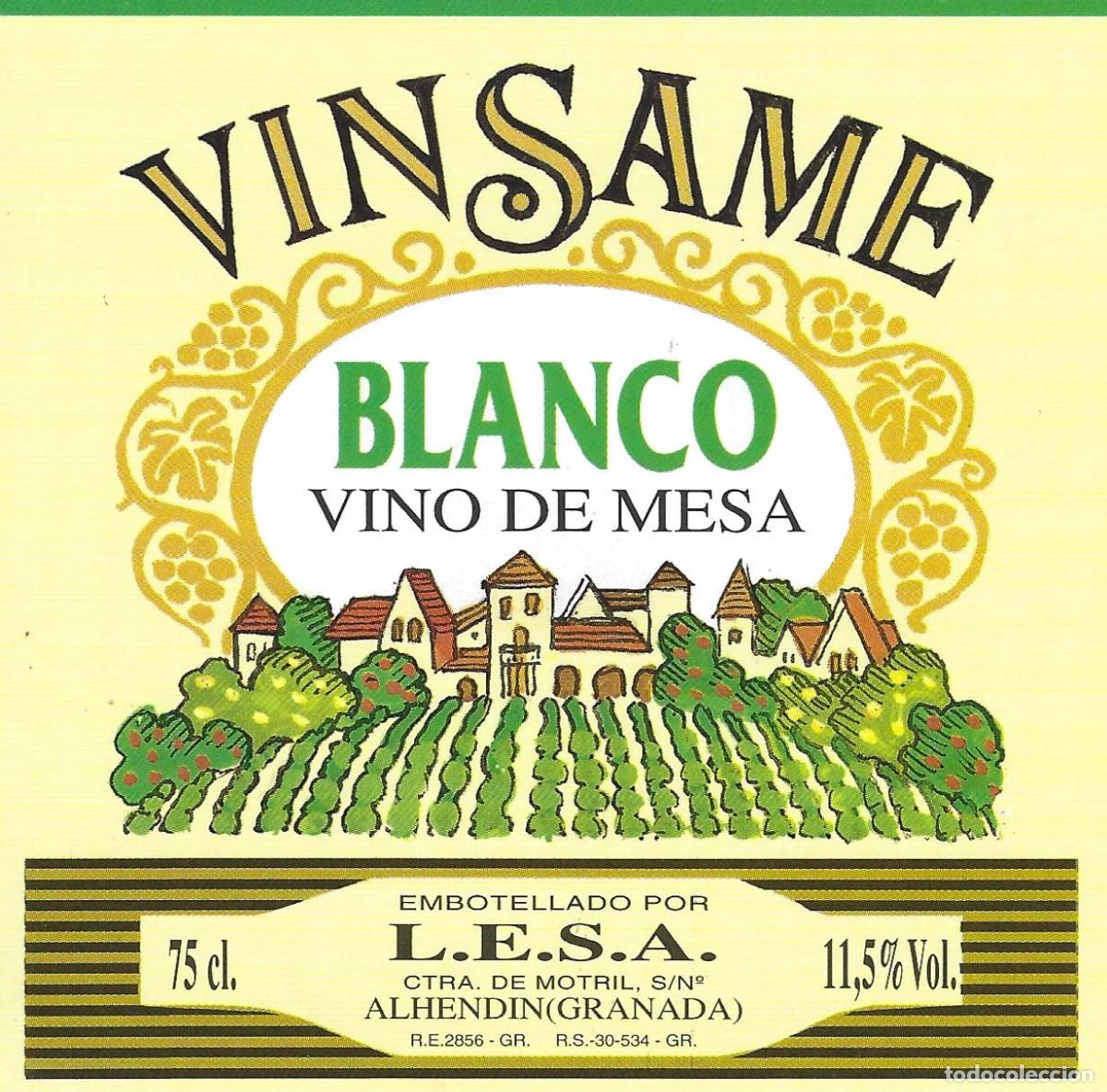 &Eacute;tiquettes anciennes: E1658 BODEGAS L. ESPINOSA-VINO BLANCO-VINSAME-0.75L-11.50%