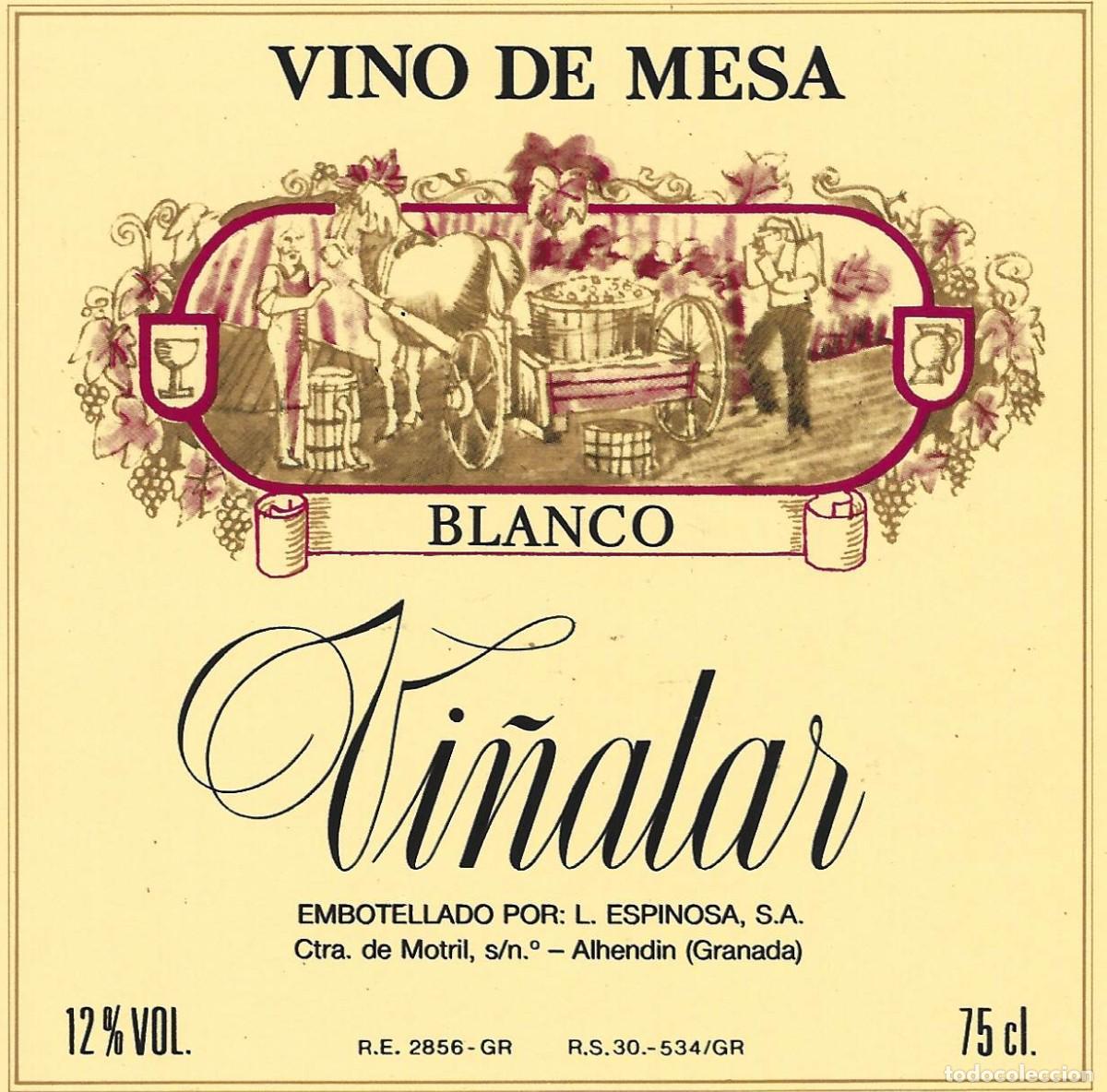 &Eacute;tiquettes anciennes: E1664 BODEGAS L. ESPINOSA-VINO BLANCO VI&Ntilde;ALAR-0.75L-12.50%