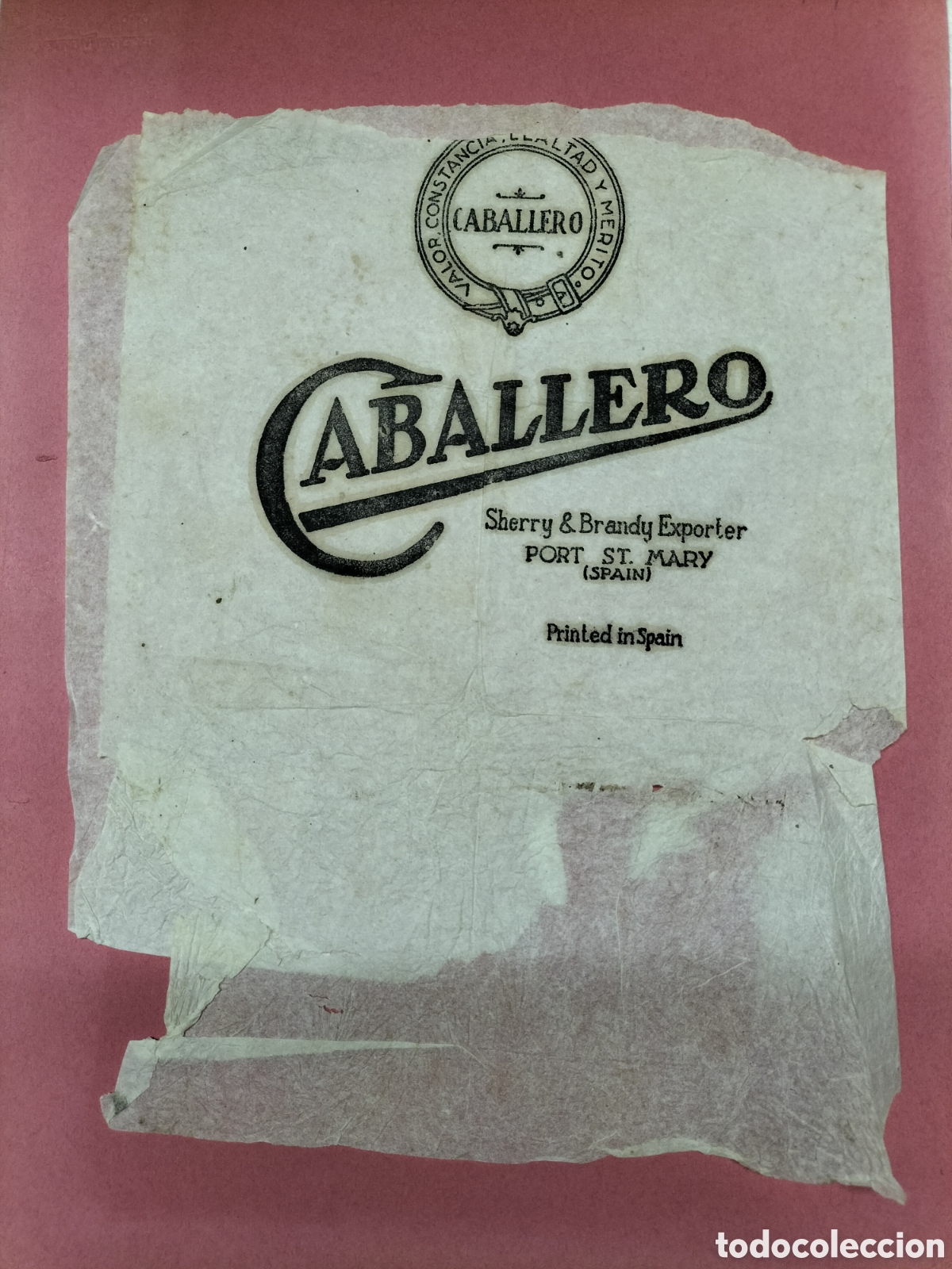 Etiquetas antiguas: Muy antigua envoltura de Caballero. Sherry y Brandy.