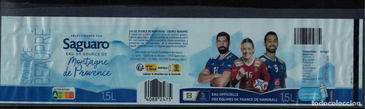 Old Labels: Francia Etiquette Eau de Source Beaupr&eacute; de Montagne Saguaro Lidl Handball